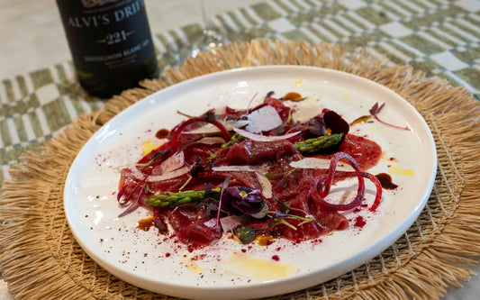 Springbok carpaccio recipe with Alvi’s Drift 221 Sauvignon Blanc